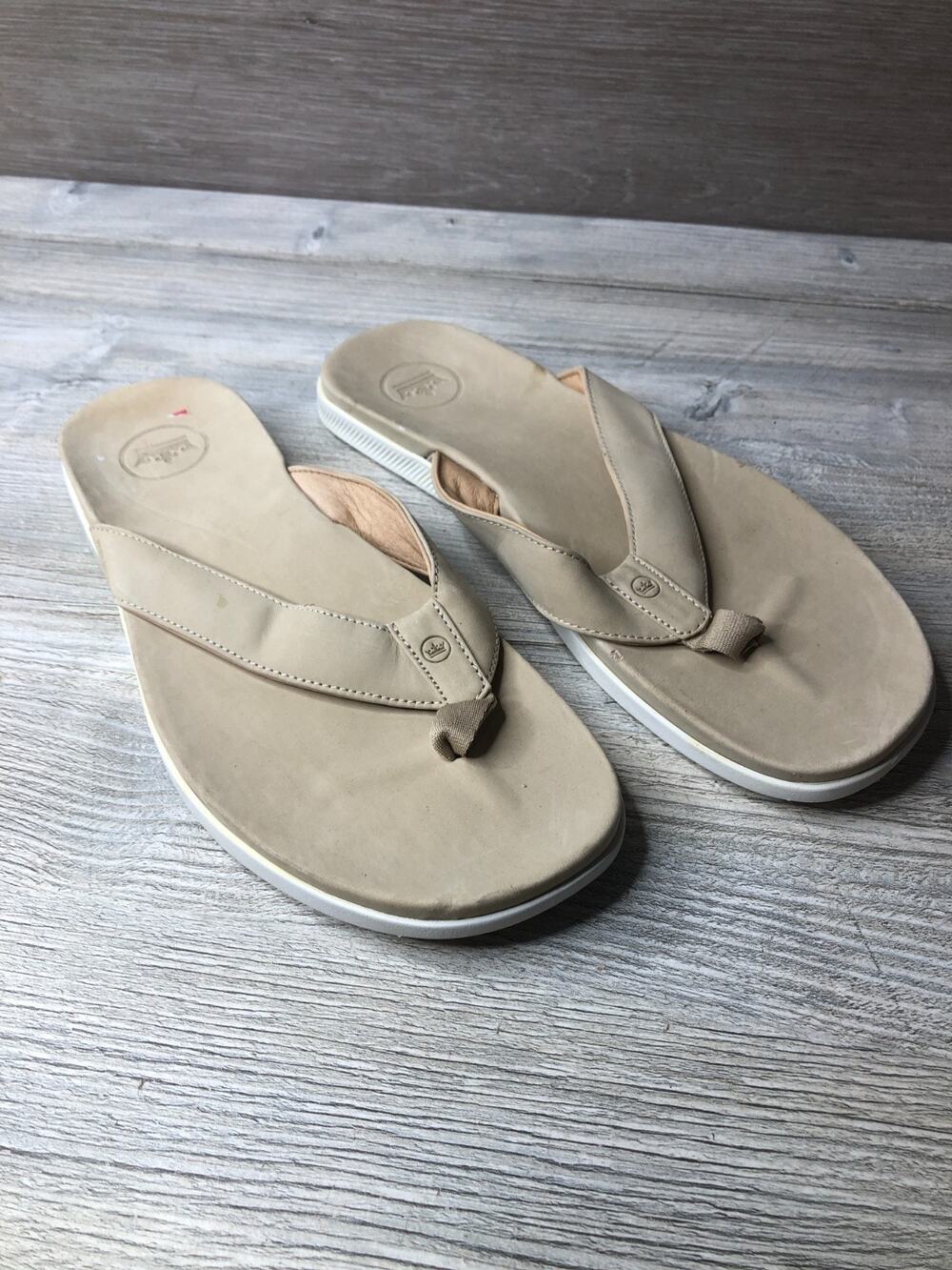 Peter Millar Hyperlight Slide Nubuck Beige Leather Flip Flop MA22F11 Men’s 12